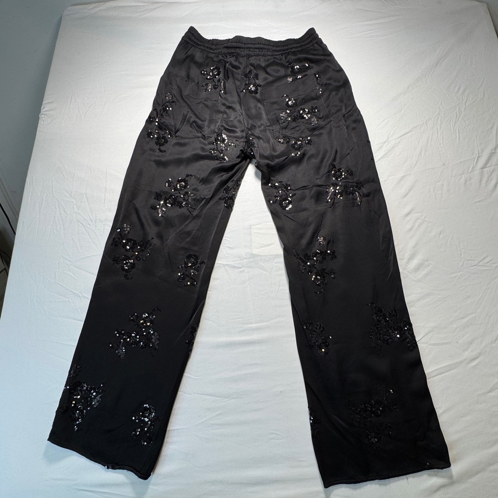 Zara Black Sequin Embroidered Satin Pajama Set Blouse Small Pants Medium Co-ord - Picture 12 of 13